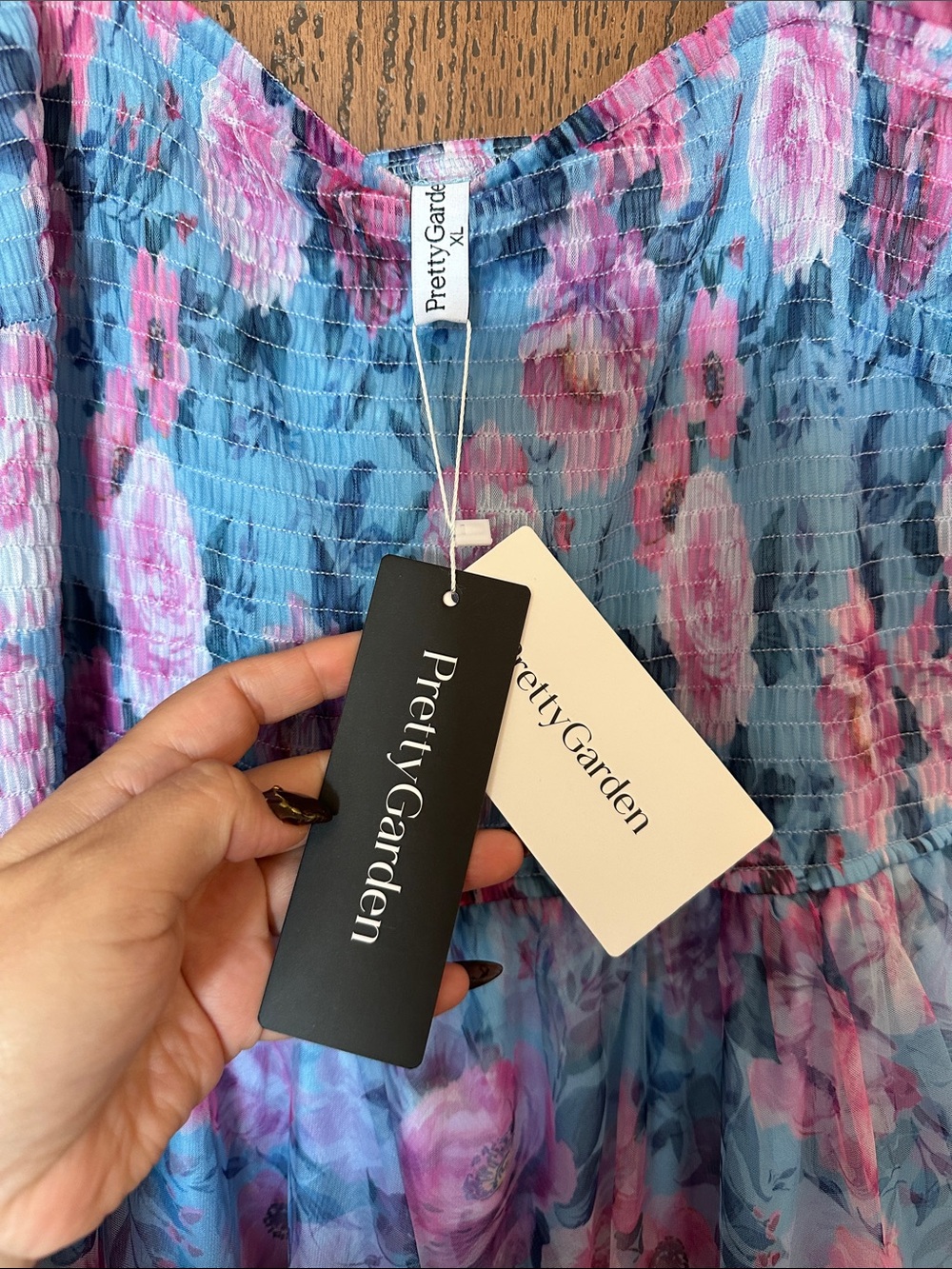 Smocked Square-Neck Maxi Dress - Blue Pink Floral - Picture 2 of 4